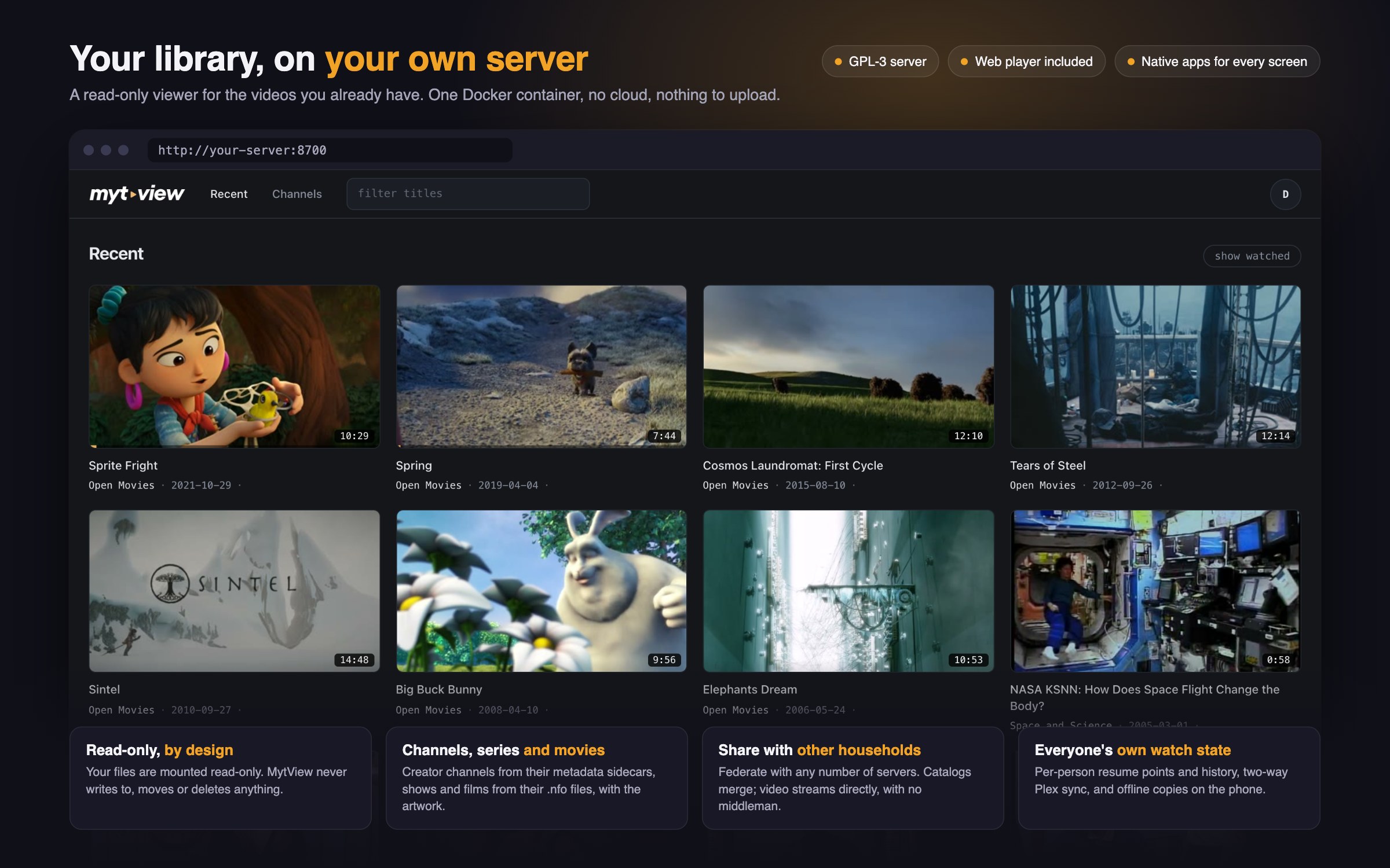 The web player: the Recent feed of a library